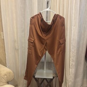 LOFT Tan Jumpsuit Relaxed Fit Satin Finish